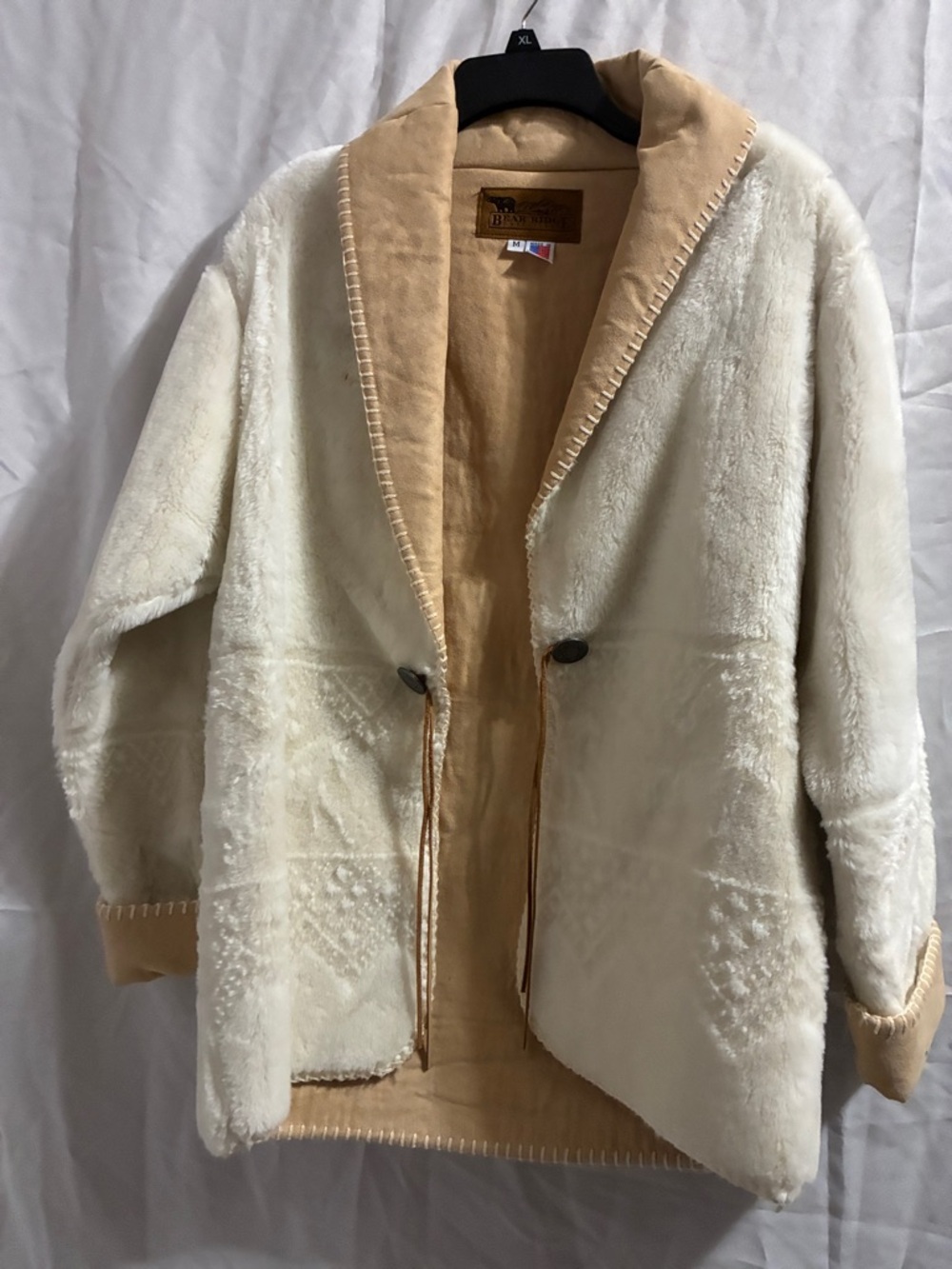 Cream Teddy Shearling Jacket with Tan Suede Trim